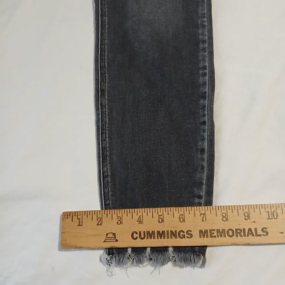 KanCan Women's 27 Distressed Black Raw Hem/Waist Denim Tapered-Leg Jeans - Picture 10 of 13